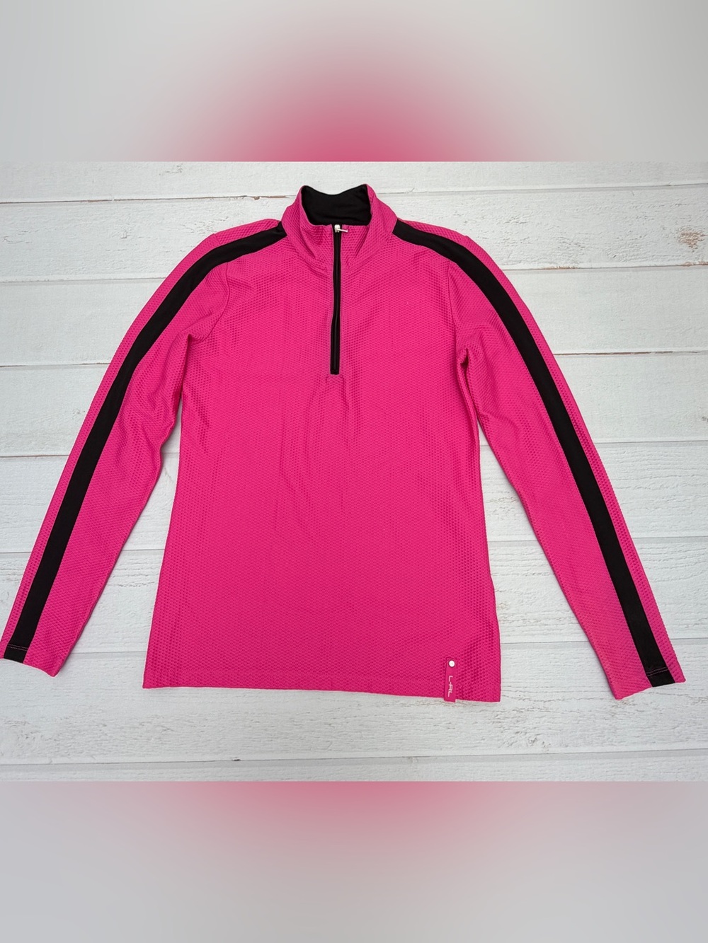 Ralph Lauren L-RL Active Hot Pink Black Quarter Zip Pullover Top M